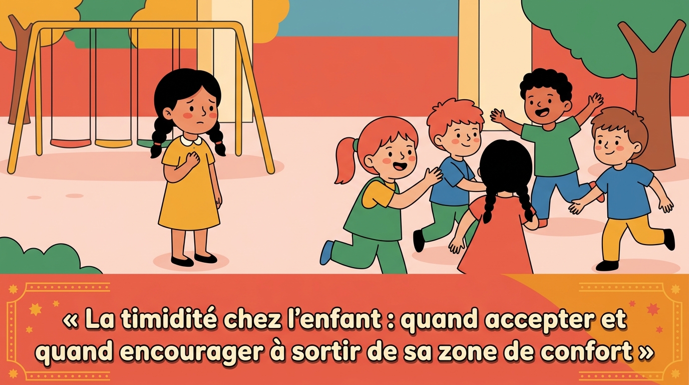 Nour, debout un peu en retrait d'un groupe d'enfants qui jouent dans la cour, observe timidement sans s'approcher.